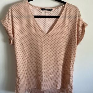 Zara Cream‎ V-Neck Blouse with Pink Stars